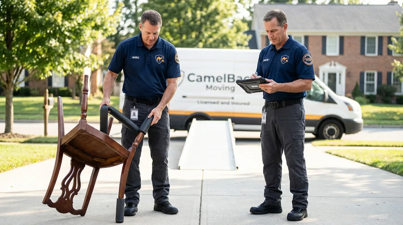 Movers inspecting furniture for damage prevention before loading in Chatsworth, GA